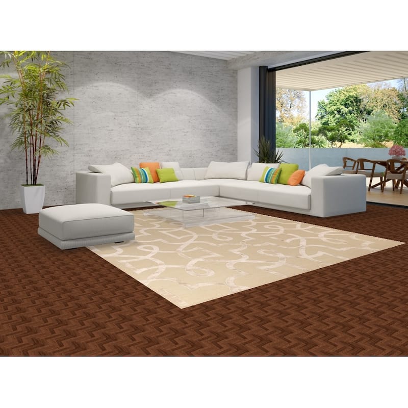 Geometric Nepalese Modern Area Rug Handmade Wool Carpet Beige - 9'2" x 11'10"