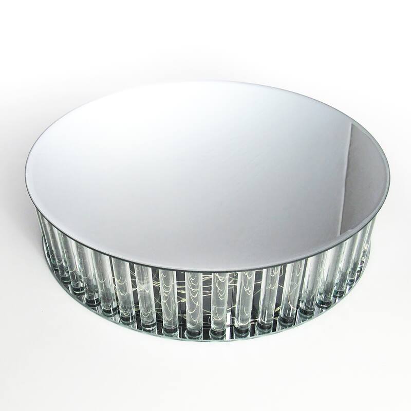Round Mirror LED Fairy Light Up Glass Columns Cake Stand Dessert Display Tray Riser