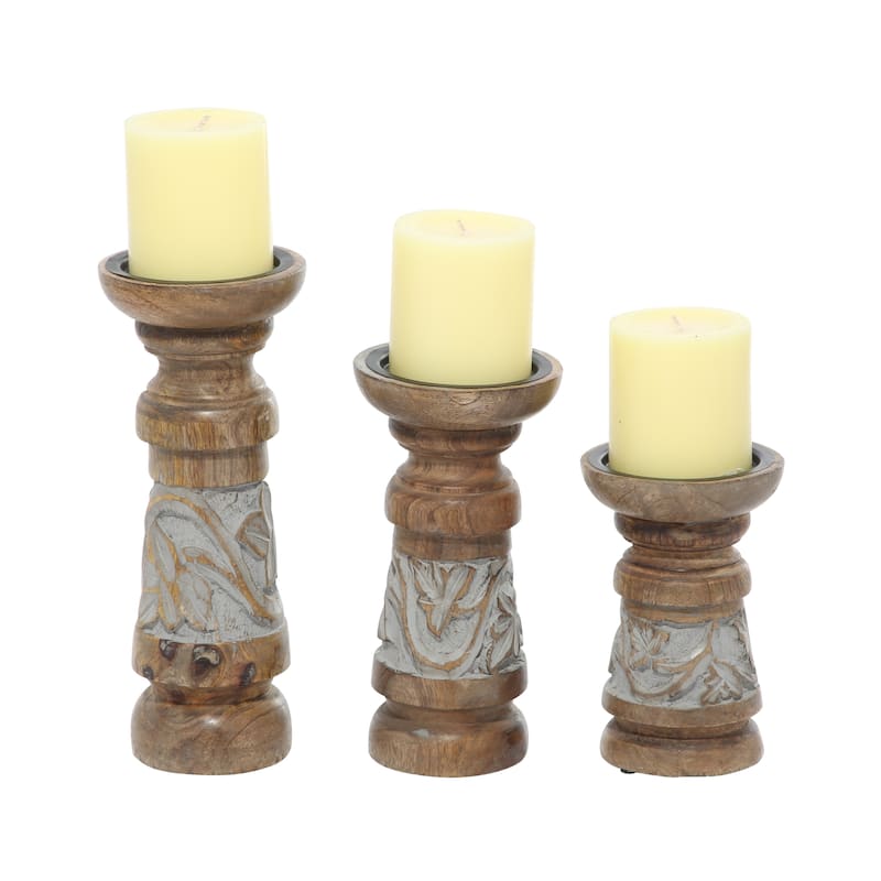 Wood Candle Holder - Set of 3 Bronze - Roche River Decor - 4"W x 4"L x 10"H