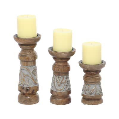 Wood Candle Holder - Set of 3 Bronze - Roche River Decor - 4"W x 4"L x 10"H