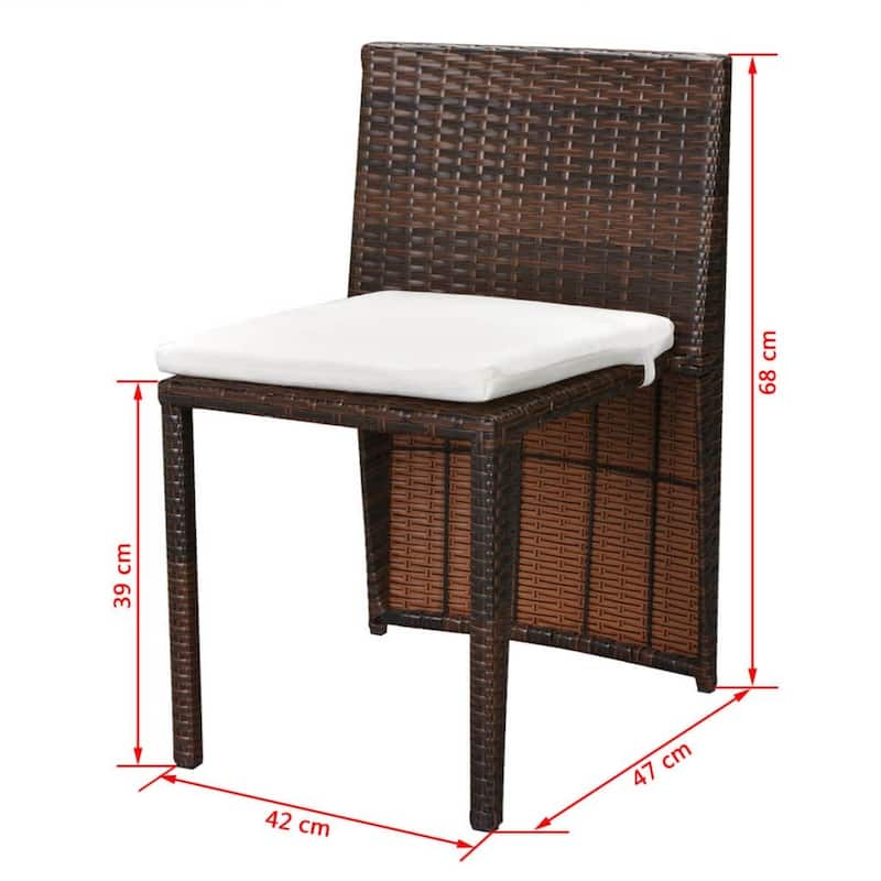 vidaXL Patio Bistro Set Outdoor Furniture Set Table and Chairs Poly Rattan - 23.6" x 18.9" x 27.6"