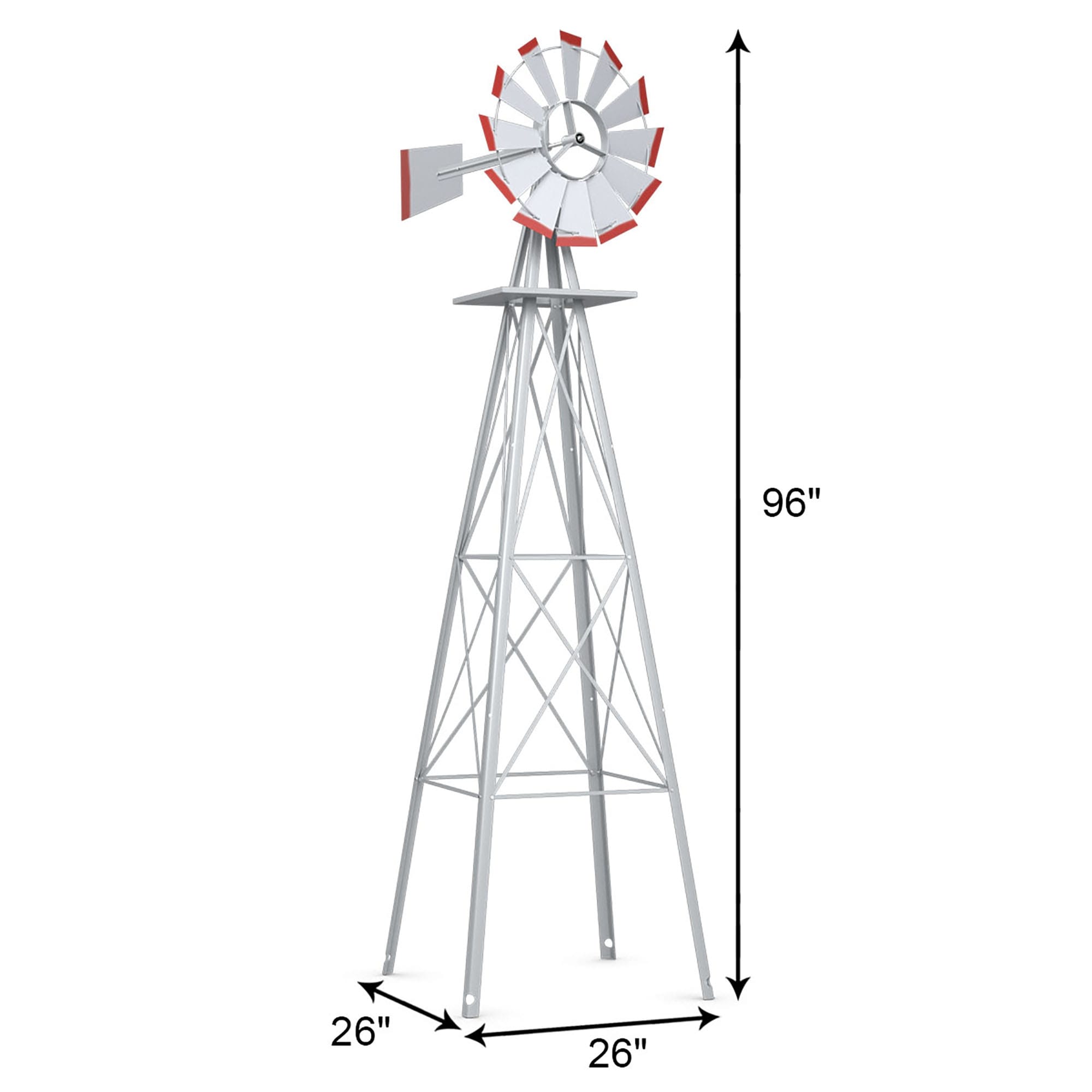 Gray sunseen 8FT Windmill Decor Outdoor Ornamental Wind Sculptures Spinners Metal Wind Mill Decoration Weather Vane Weather Resistant for Garden Yard Lawn Farm 