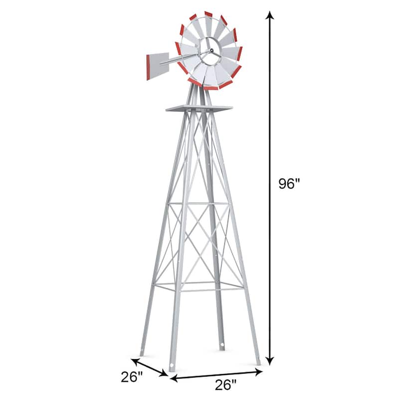 8FT Windmill Yard Garden Ornamental Windmill Weather Vane