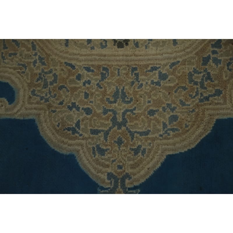 Hand Knotted Oriental 100% Wool Carpet Traditional Medallion Navy Blue & Blues Kerman Area Rug - 12' 3'' X 9' 7''