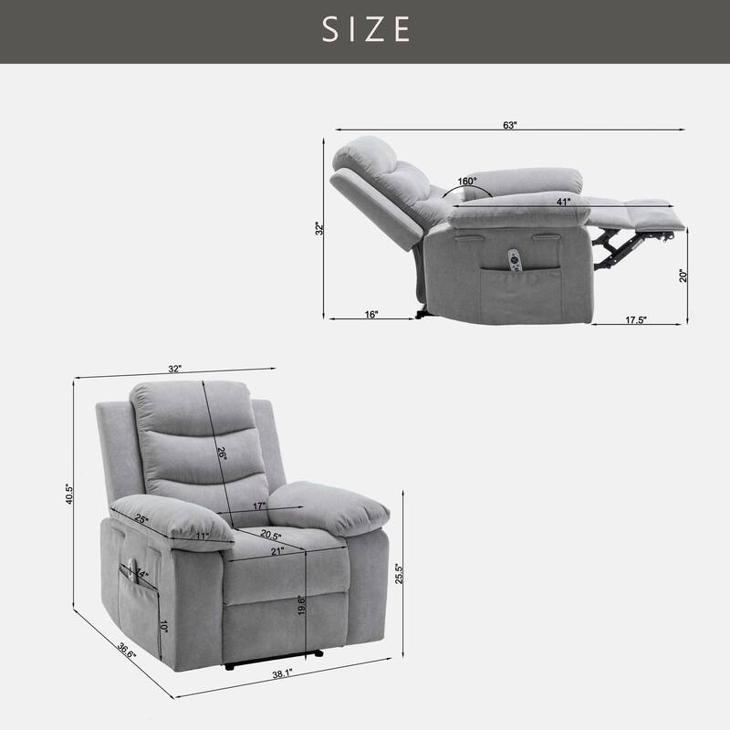 Velvet Adjustable Massage Function Power Recliner Chair with Heating System