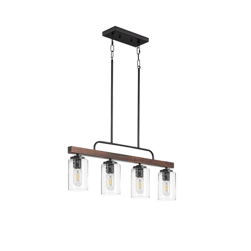 4 Light light fixture black, wood dining light metal, wood pendant light