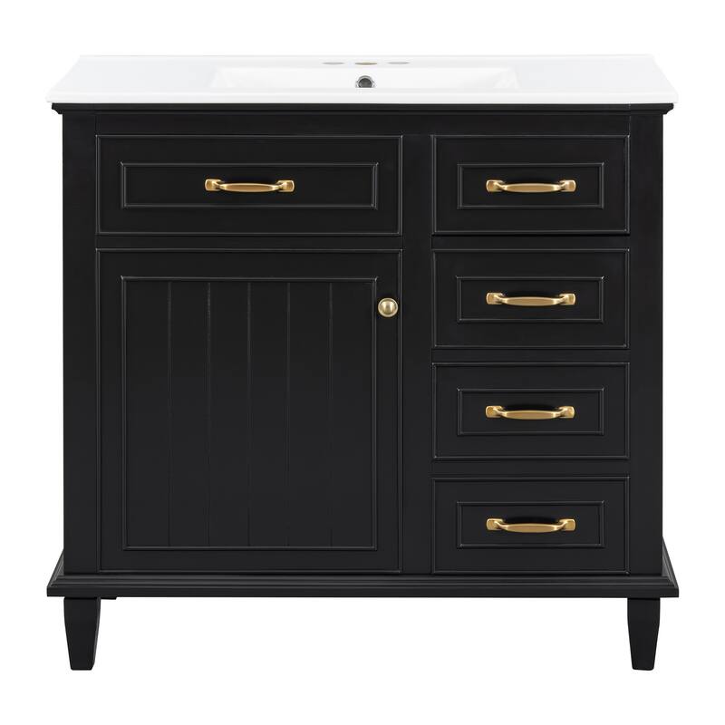 Roomfitters 36" Bathroom Vanity with Sink, Solid Wood Frame, 2 Flip Drawers & Soft-Close Cabinet with Door Rack