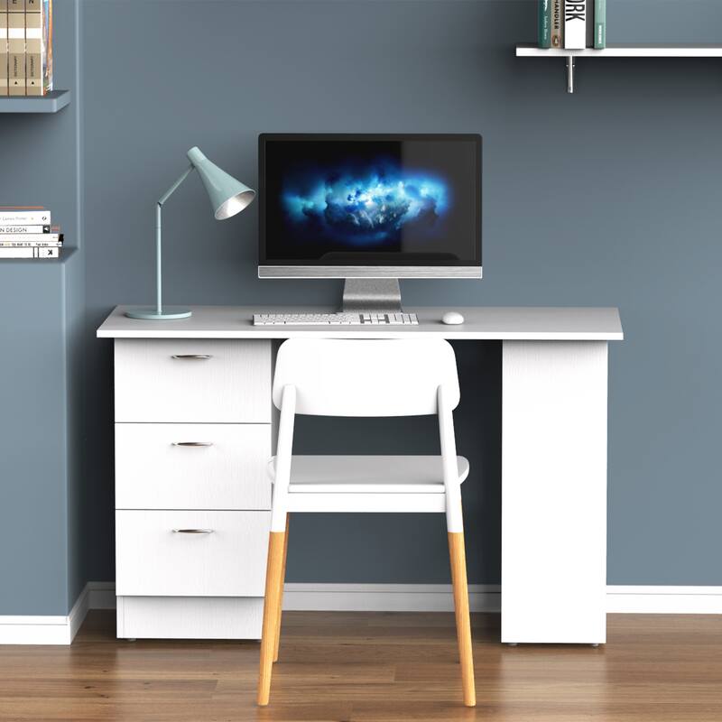 Space-Saving 47" Computer Desk with 3 Drawers & Bookshelves, Modern Office Desk with Storage for Small Spaces