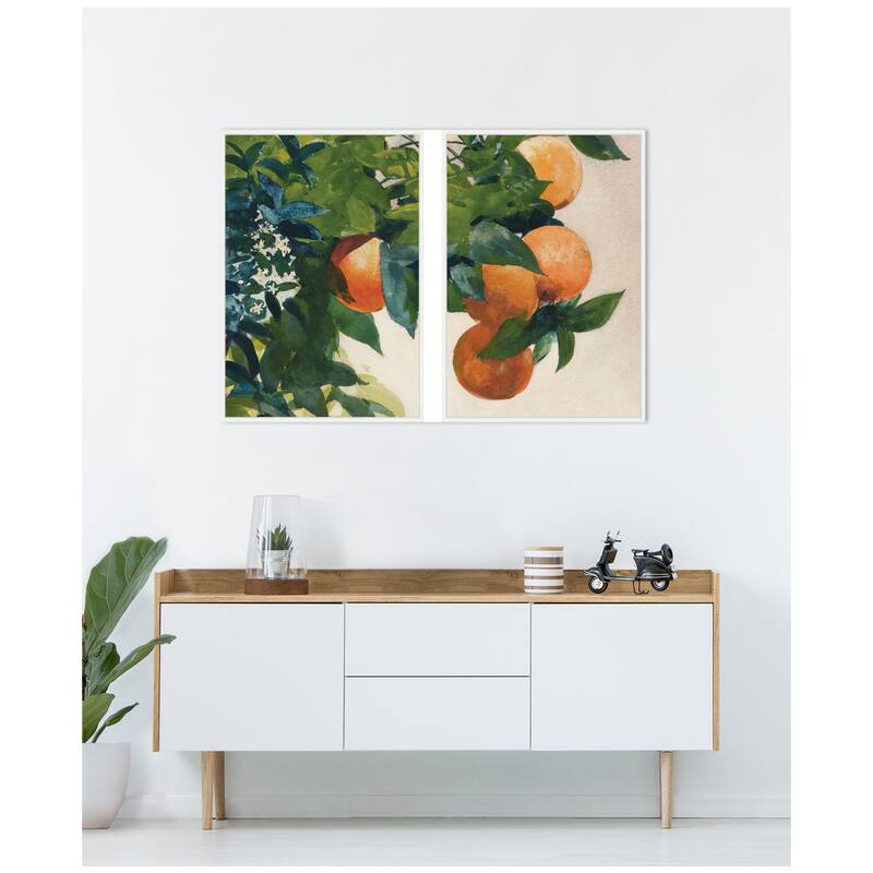 Kate and Laurel Oranges on a Branch 2 Piece Framed Canvas Wall Art Set by Nostalgia Prints