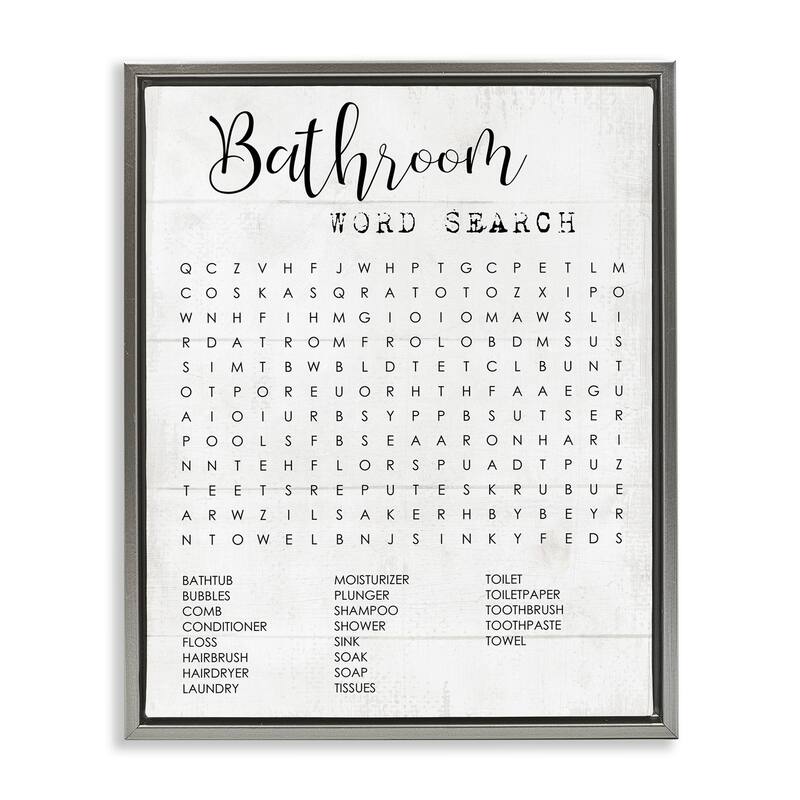 Stupell Bathroom Word Search Fun Family Word Design Floater Frame - Black - 17 x 21 - Grey