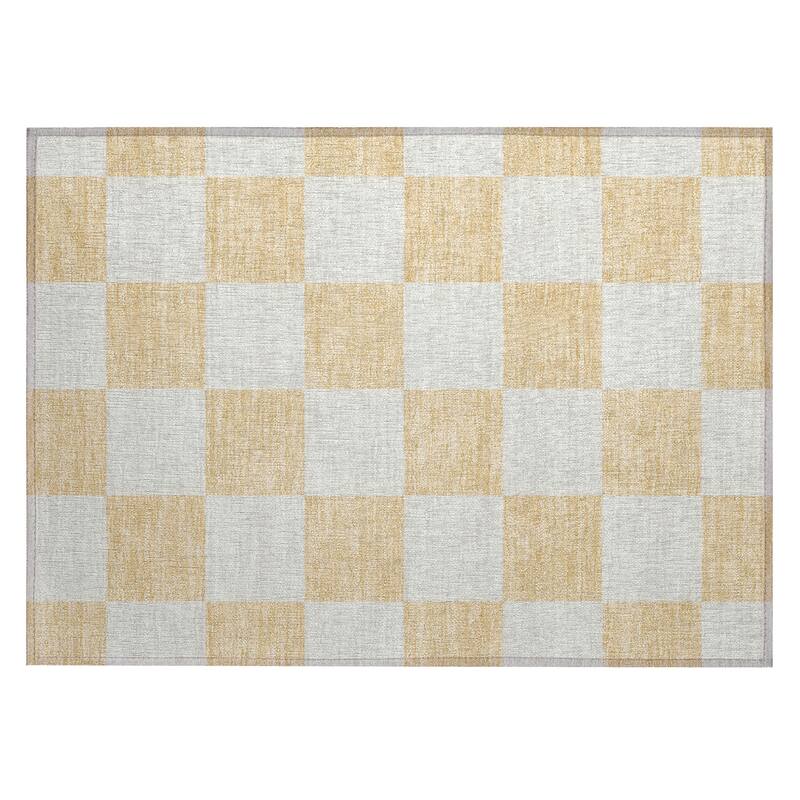 Machine Washable Indoor/ Outdoor Modern Checker Chantille Rug