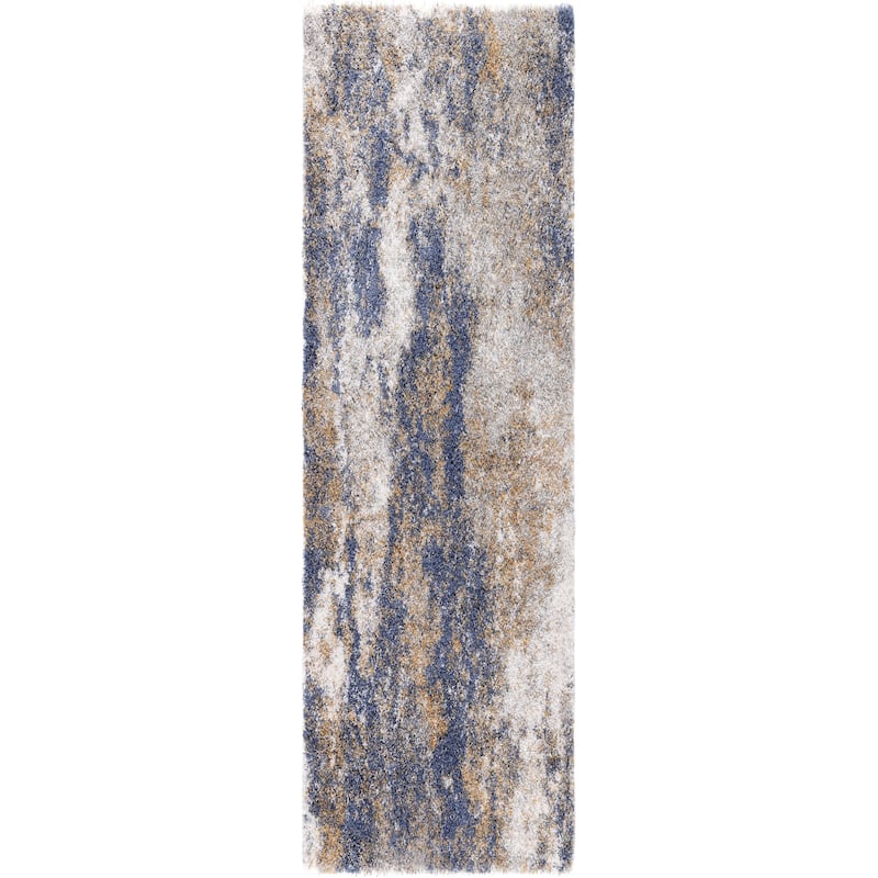 Noori Rug Lux Ridley Abstract Modern 2-inch Thick Shag Rug - 2'6" x 8'0" - Blue/Gold