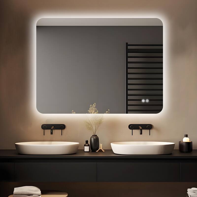 Square Rounded-Corner LED Anti-Fog Mirror, Suitable for a Variety of Styles