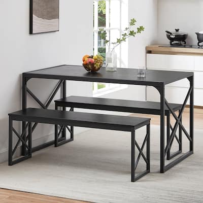 Javlergo 3-Piece Dining Table Set, 43"/55" Modern Wood Table Top Dining Table Set with Bench
