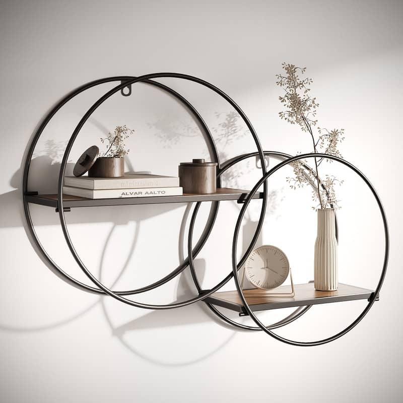 Isabella Round Wood-Metal Modern Wall Shelf - 17.25"H x 23"W x 5.5"D