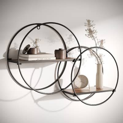 Isabella Round Wood-Metal Modern Wall Shelf - 17.25"H x 23"W x 5.5"D