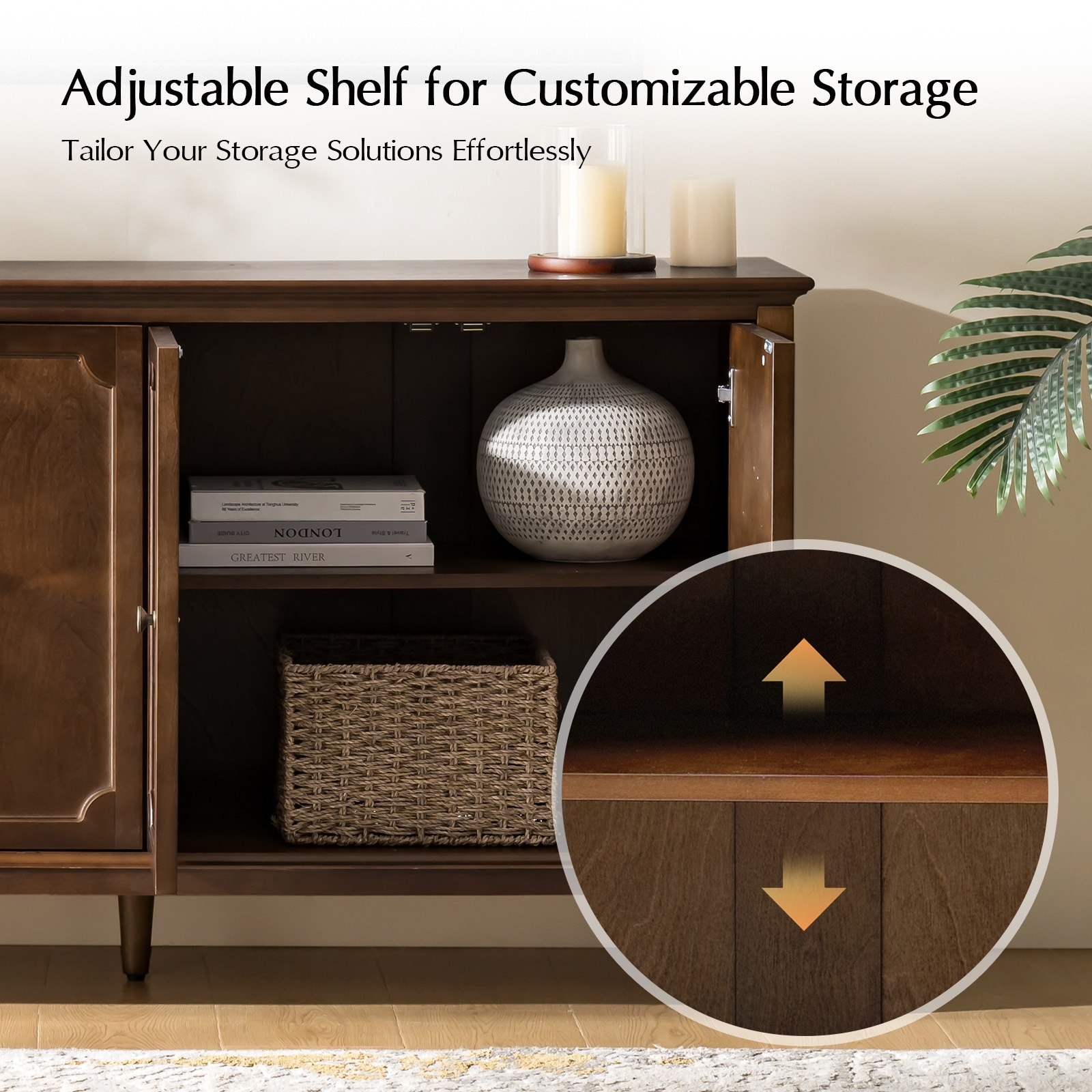 Jane Transitional Solid Wood 58"Wide 4 Door Sideboard By HULALA HOME