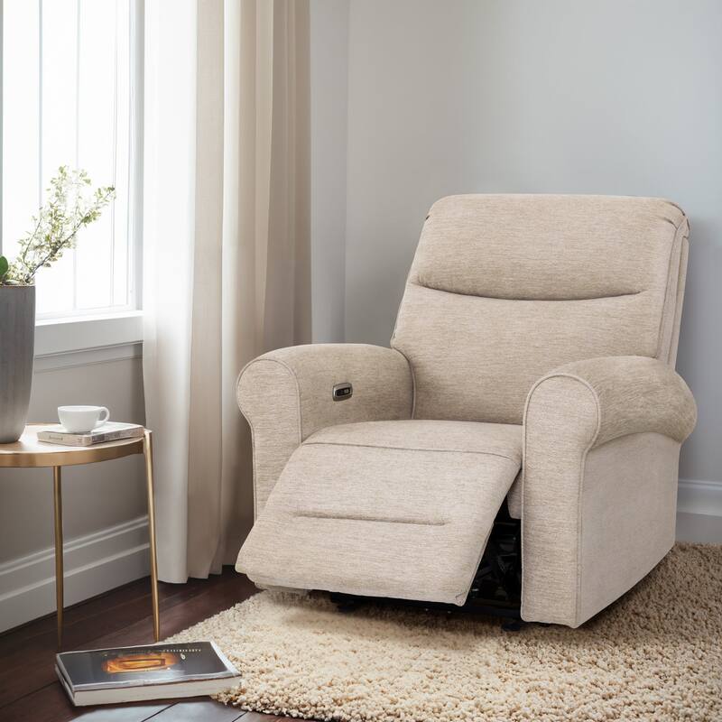MCombo Power Wall Hugger Recliner Chair for Small Space RV , USB & USB-C Charging Ports, Modern Roll Arm Recliner, Fabric PR630 - Beige