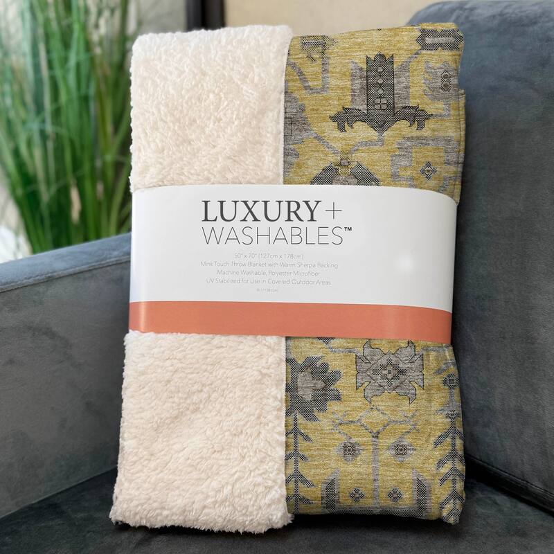 Premium Machine Washable Boho Global Sherpa Throw Blanket