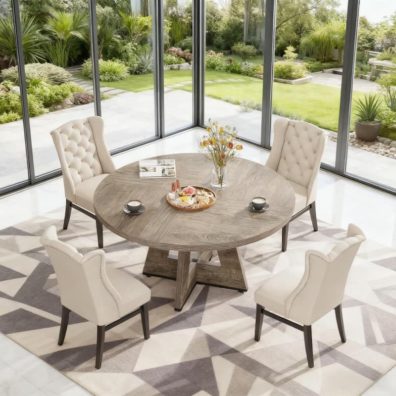 Round Dining Table Office Table, 47-Inch Kitchen Table Meeting Table with Sturdy Pedestal Base, Easy Assembly