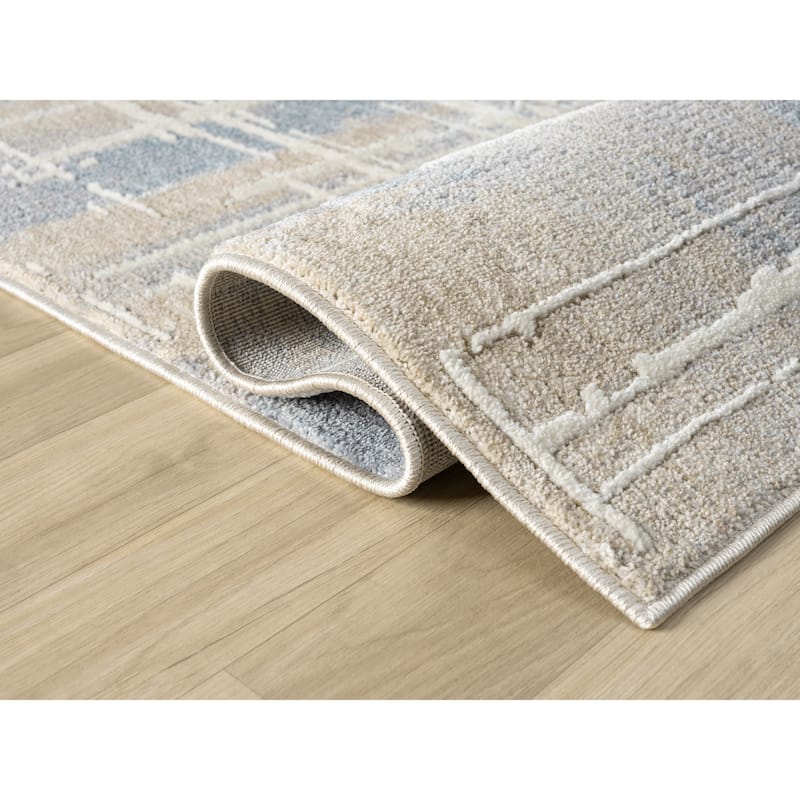 Babylon Abstract Grid Gray and Beige Area Rug