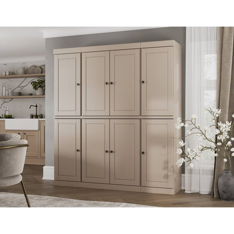 100% Solid Wood Kitchen China Pantry Buffet with Glass or Solid Wood Doors and 2-Drawer Kit by Palace Imports - 65" x 71.5" - Beige - Solid