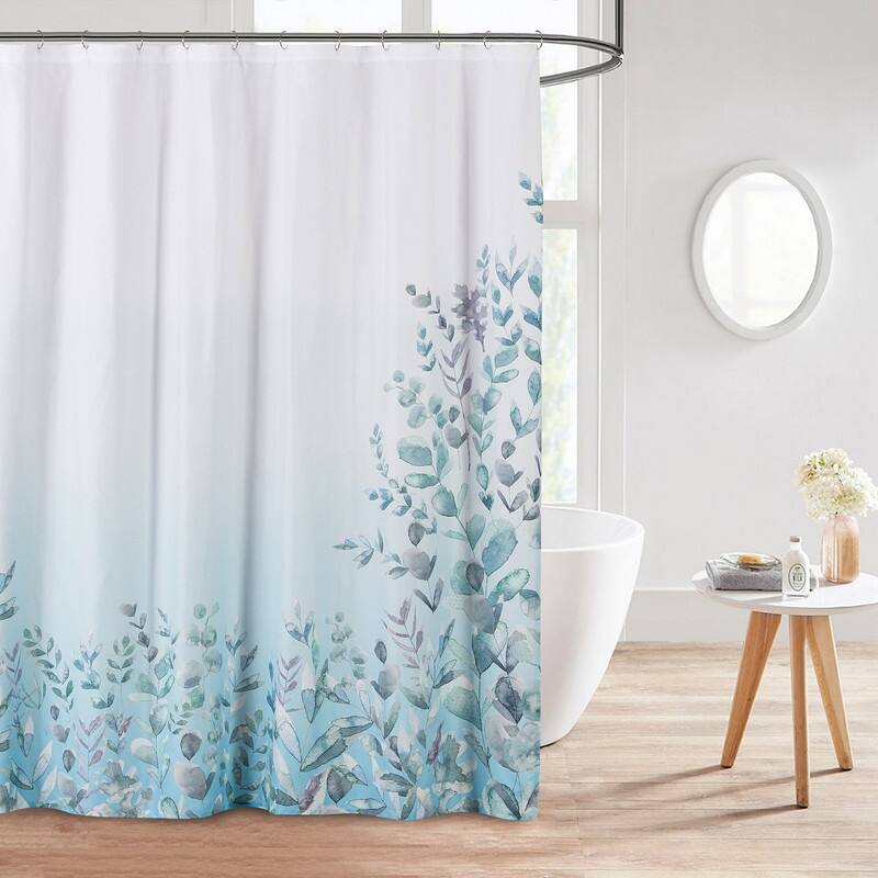 Style Quarters Peculiar Eucalyptus Ink Leaves White-blue gradient Shower Curtain colorful lavender
