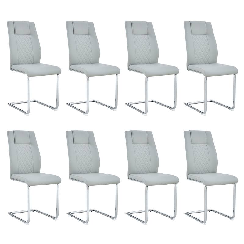 Modern Upholstered Dining Room Chairs Set of 8, Faux Leather High-Back Kitchen, Living & Conference Side Chairs with Metal Legs - Light Gray