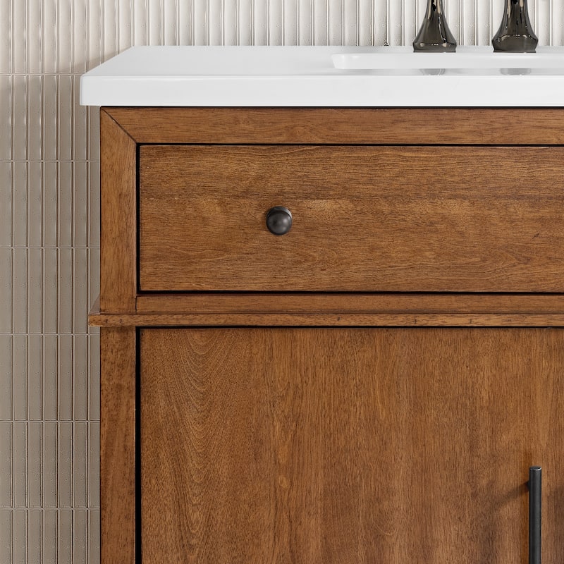 Mid-Century Modern 37” Cinnamon Brown Wood Single Bathroom Vanity