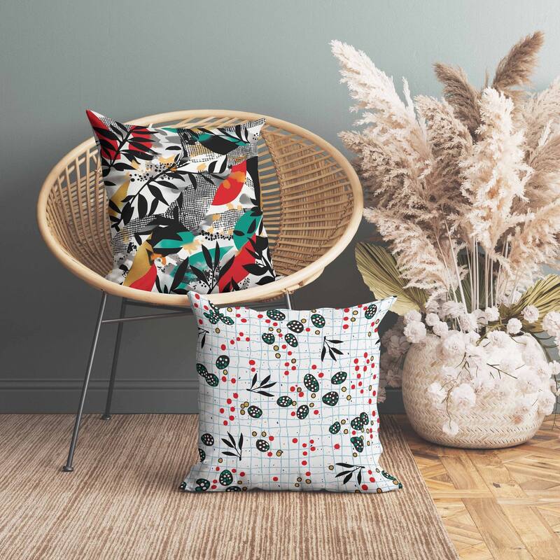 Leafy Collage Indoor/Outdoor Reversible Throw Pillow Red and Gray