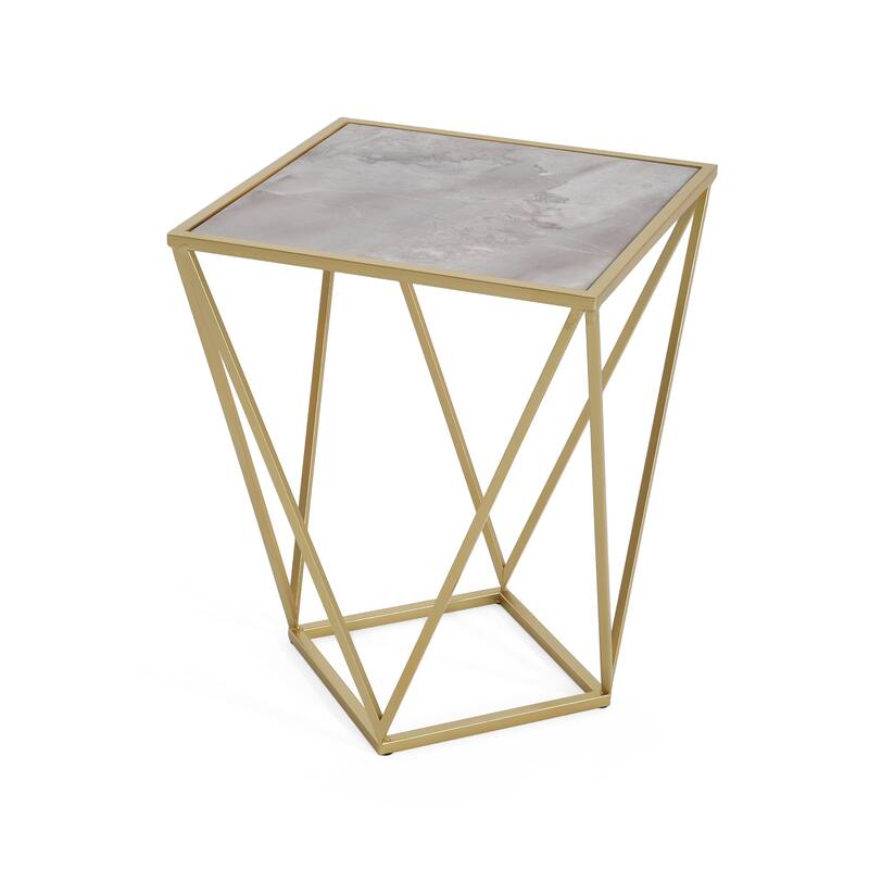 Constructed With A Sturdy Iron Frame And A Durable Tempered Glass Surface Creative Simple Glass Side Table,Gold+White Color