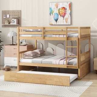 Full Over Full Rubber Wood Bunk Bed with Trundle