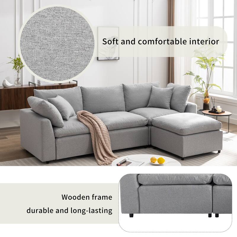 Down Filled Convertible Sectional Sofa, L Shaped Couch with Reversible Chaise, Light Gray Polyester