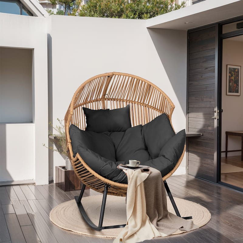 Futzca Wicker rocking egg chair (with cushions)