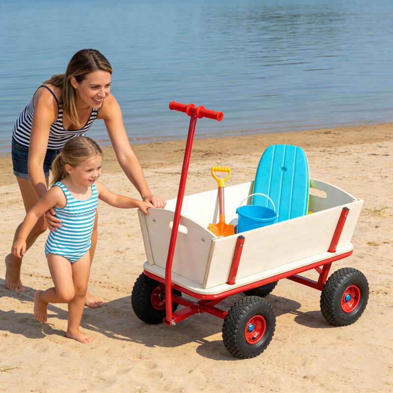 Four-Wheel Wooden Carriage - 260lb Capacity Children's Outdoor Stroller & Garden Cart