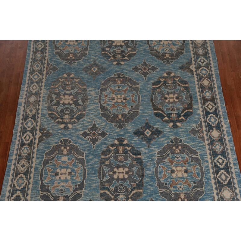 Hand Knotted Oriental 100% Wool Carpet Transitional Geometric Navy Blue & Blues Oushak Area Rug - 11' 4'' X 8' 3''
