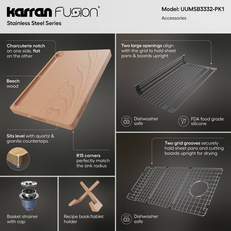 Karran Fusion Undermount 33-in x 18-in Stainless Steel Single Bowl Workstation Kitchen Sink