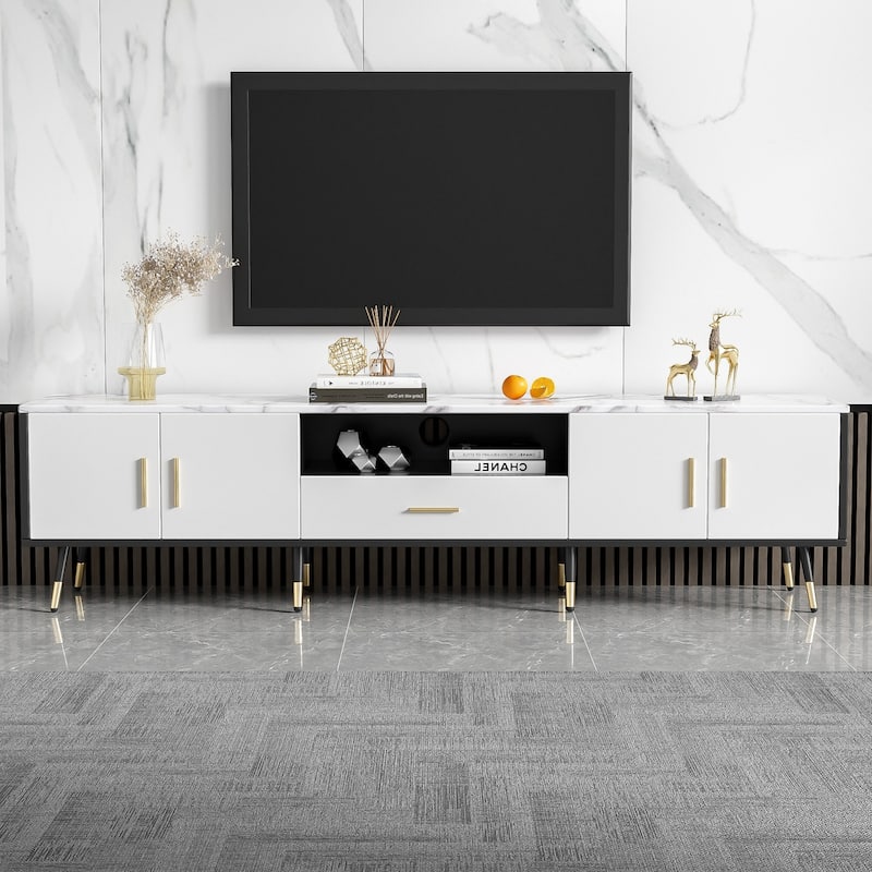 TV Stand with 2 Cabinets and Open Compartment