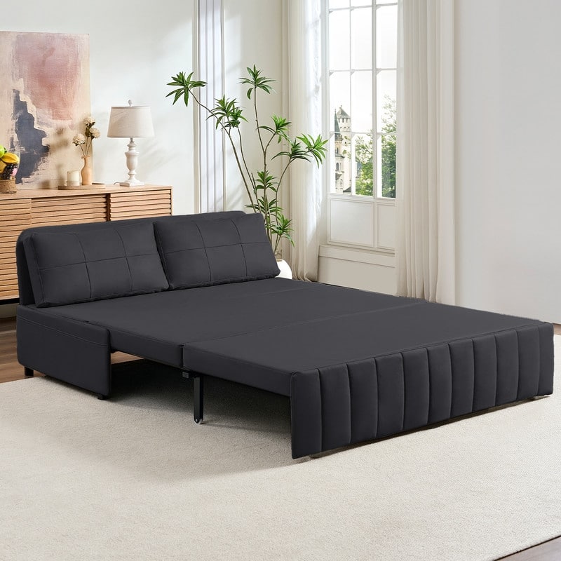 Mixoy Modern 62''Pull Out Sofa Bed,3-in-1 Pull Out Leathaire Fabric Sleeper Sofa Couch,Chaise Lounge,living room furniture