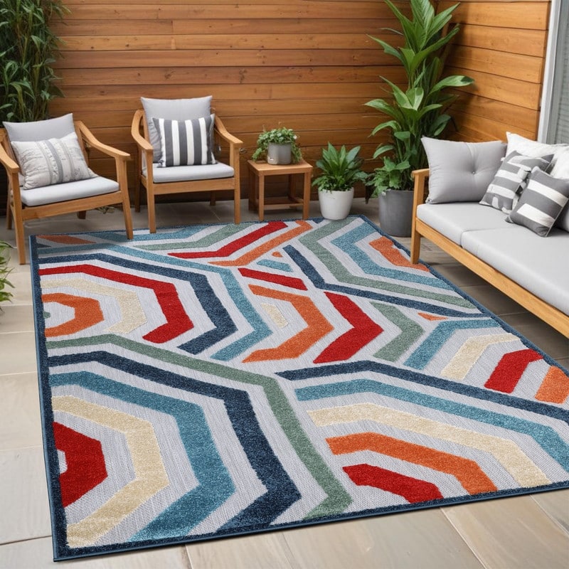 Superior Waimea Modern Geometric Coastal Indoor Outdoor Area Rug - 6' x 9' - Multicolor