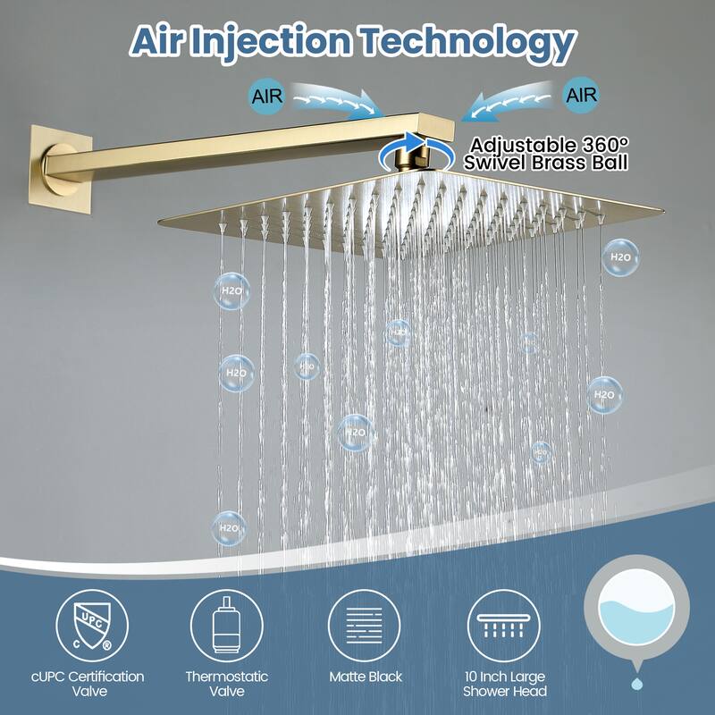 9.84" Thermostatic Complete Shower System with Rough in-Valve, Rain Mixer Shower Combo Set with Handheld