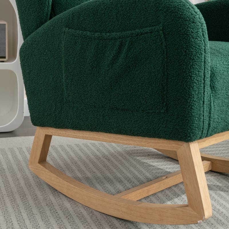 Modern Teddy Fabric Home Rocking Chair with Wood Leg, Tufted High Back