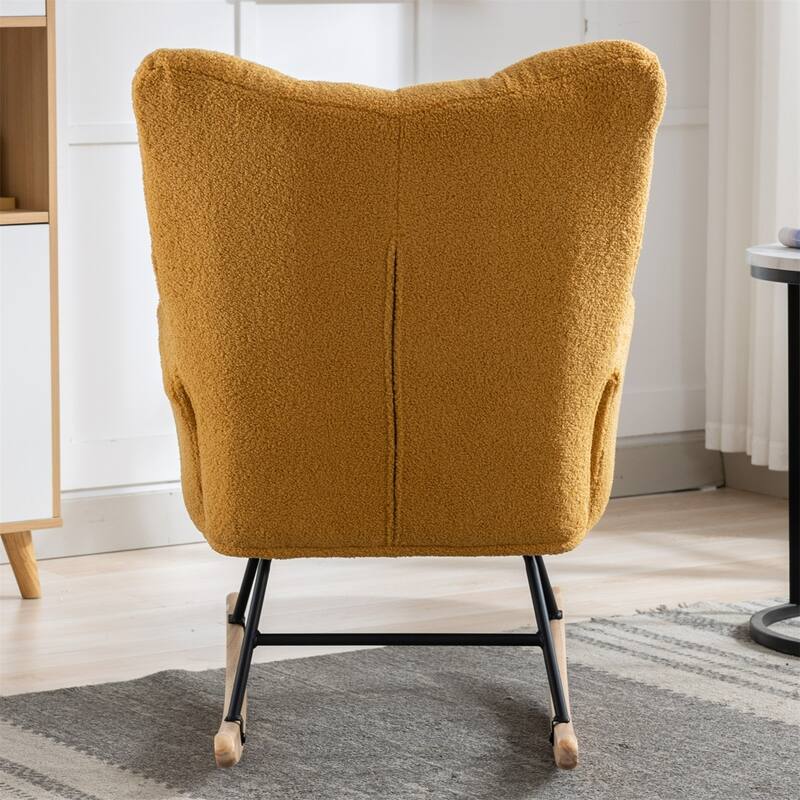 Rocking Chair Upholstered Glider Rocker Rocking Accent Chair Padded Seat with High Backrest Armchair