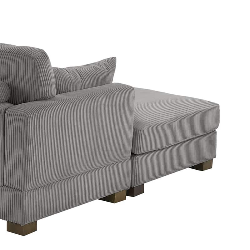 84'' L-Shaped Corduroy Comfy Couch Modular Sectional Sofa With Ottoman