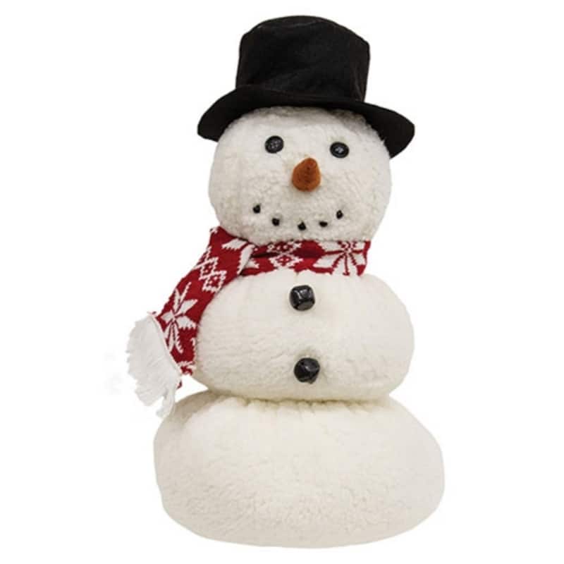 Sherpa Snowman Plush in Top Hat and Scarf Winter Decoration - 9" x 9" x 15" - White-Red-Black