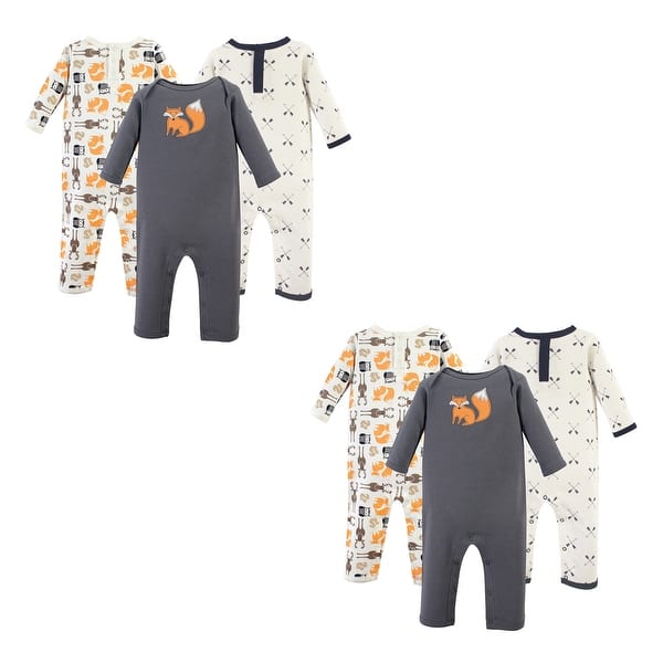 slide 1 of 1, Hudson Baby Infant Boy Cotton Coveralls, Forest 6-Piece 0 - 3 Months - Grey