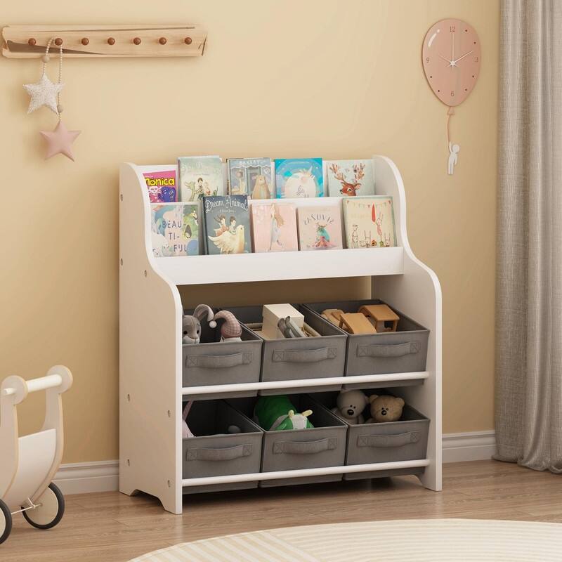 Kids Bookshelf with 6 Fabric Storage Bins