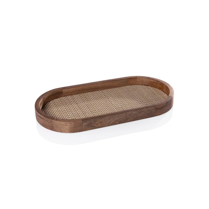 Banyan Mango Wood w/ Rattan Inlay Oval Tray - Medium