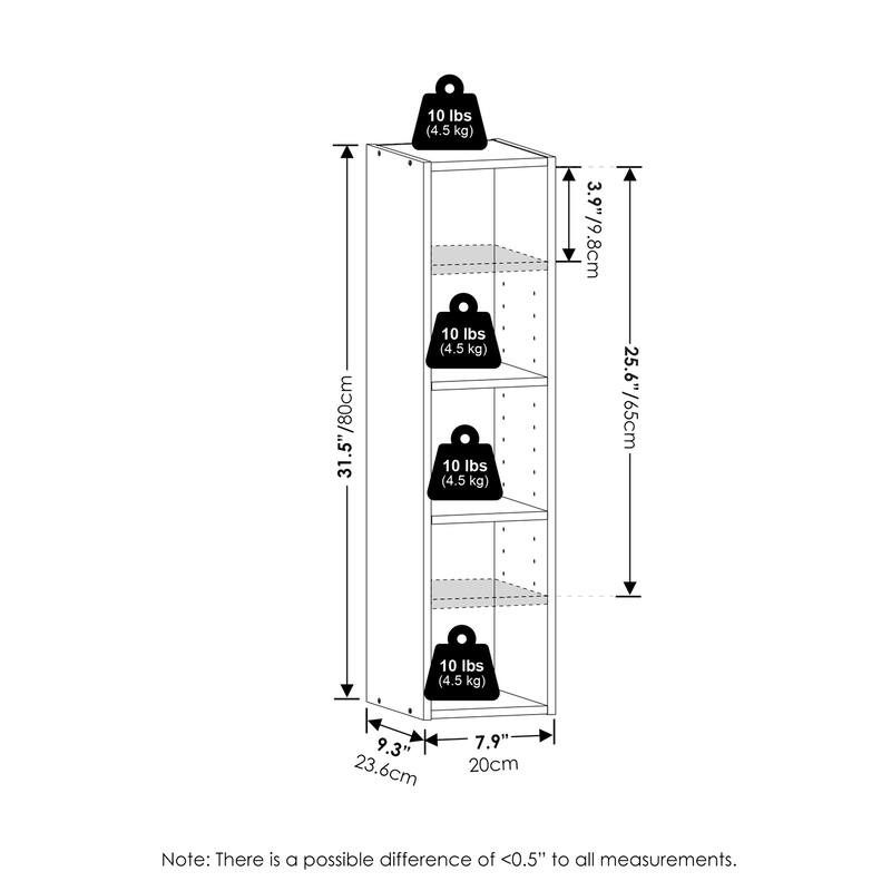 31.5 in. Tall White Wood 3-Shelf Bookcase
