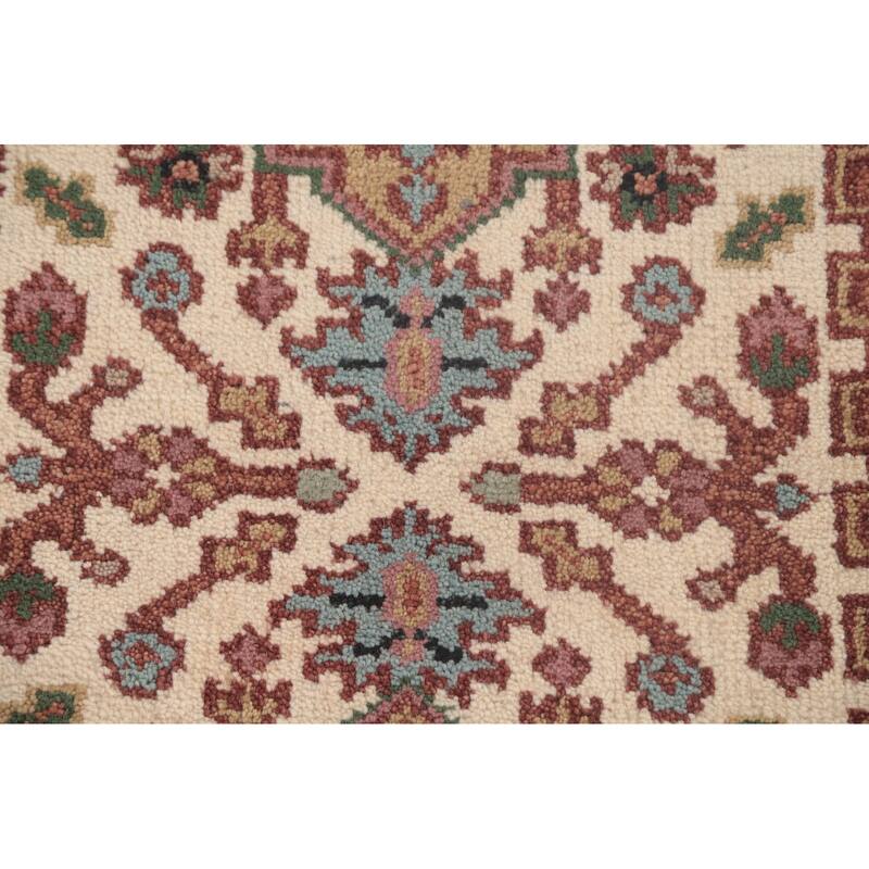 Geometric Beige Heriz Serapi Runner Rug Hand-Knotted Wool Carpet - 2'7"x 7'11"